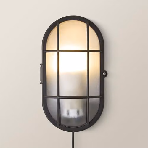 MiniSun Modern Black Security Bulkhead Outdoor Wall Light with 10W Cool White LED Bulb