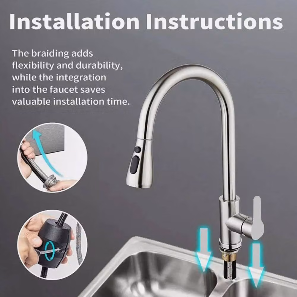 SPETLEK Modern Silver Kitchen Sink Mixer Tap with Pull Out Spout and Spray Function, W: 100 cm, D: 52 cm – 3