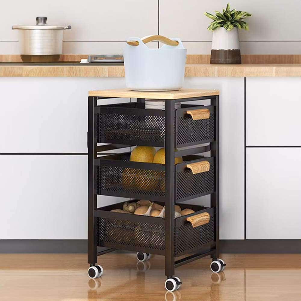 Living and Home 4-Tier Metal Pull-Out Storage Rack Trolley Cart in Black – 2