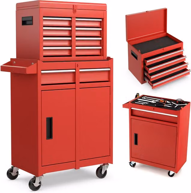 Costway 2-in-1 Rolling Tool Cabinet, Red