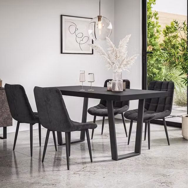 More4Homes Aria Dining Table with 4 Nova Velvet Chairs in Black and Oak