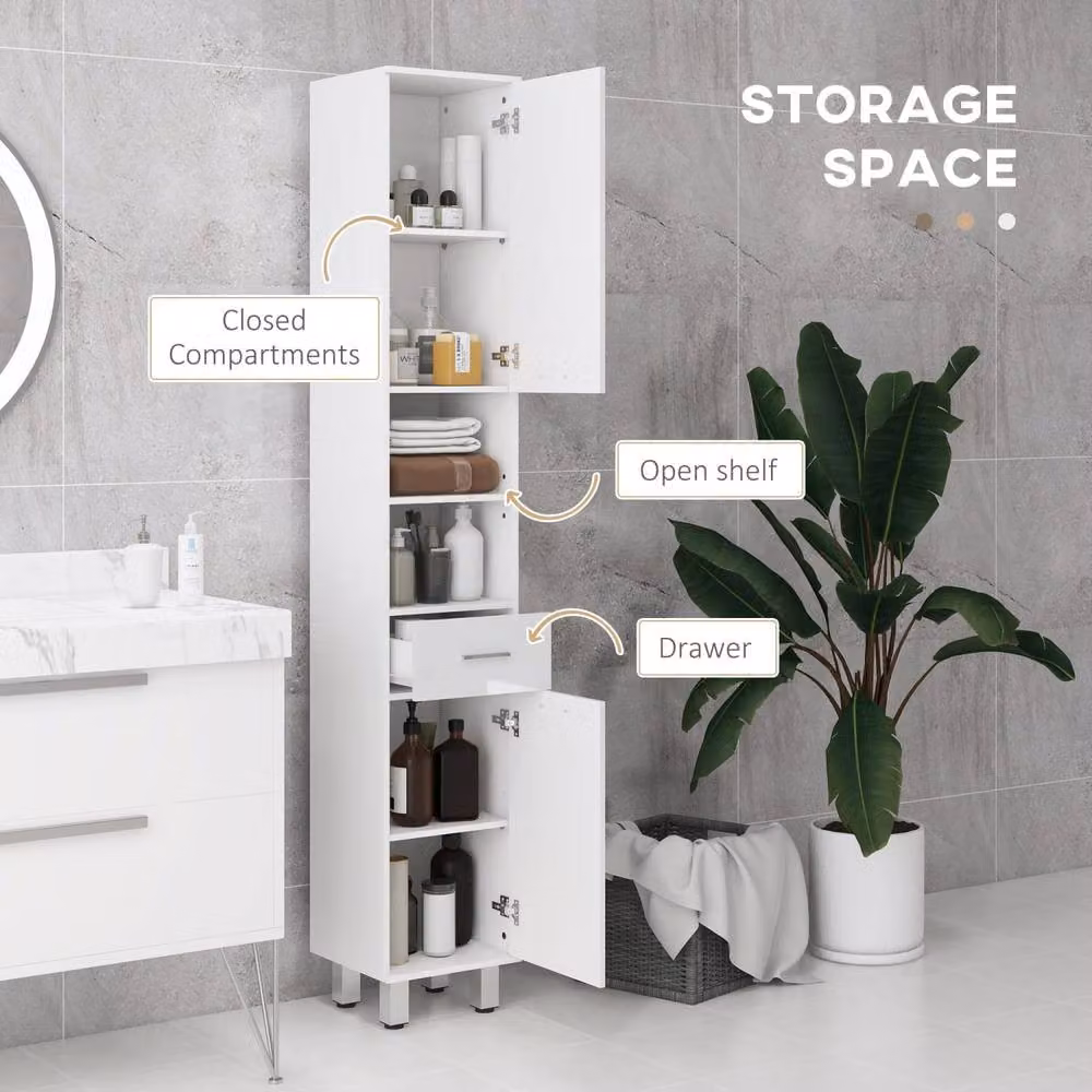 Wyld Haus Tall Slim High Gloss White Storage Cabinet with Drawers, Shelves and Double Doors – 4