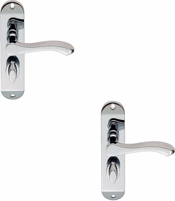 Loops 2x Pair Scroll Lever Bathroom Door Handles with Backplate, Chrome, W: 18 cm, H: 4 cm