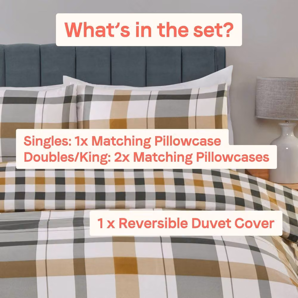 Rapport Home Green and Multicolour Checked Microfibre Duvet Cover and Pillowcase Set, W/H: 135 x 200 cm, Pillowcase: 50 x 75 cm – 3