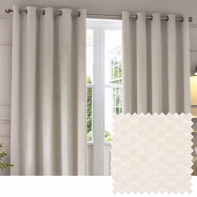 Paoletti Neptune Luxury Velvet Eyelet Curtain Pair in Ivory, Width: 168 cm, Drop: 183 cm