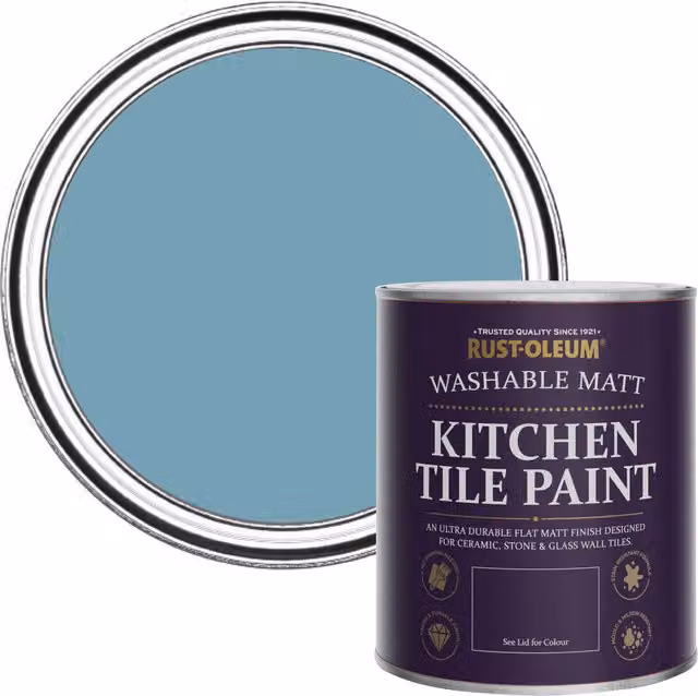 Rust-Oleum Water-Based Kitchen Tile Paint in Matt Finish, Blue/Turquoise, 0.75 l