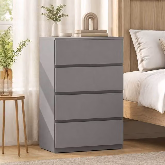 STILVORA Grey Minimalist Chest of Drawers with 4 Soft-Close Drawers – 1