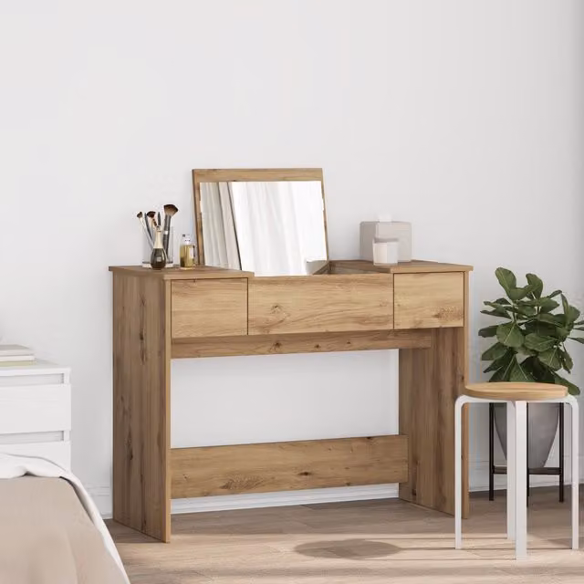 Berkfield Home Artisan Oak Dressing Table with Mirror in Beige, W/D/H: 100 x 45 x 76 cm – 1