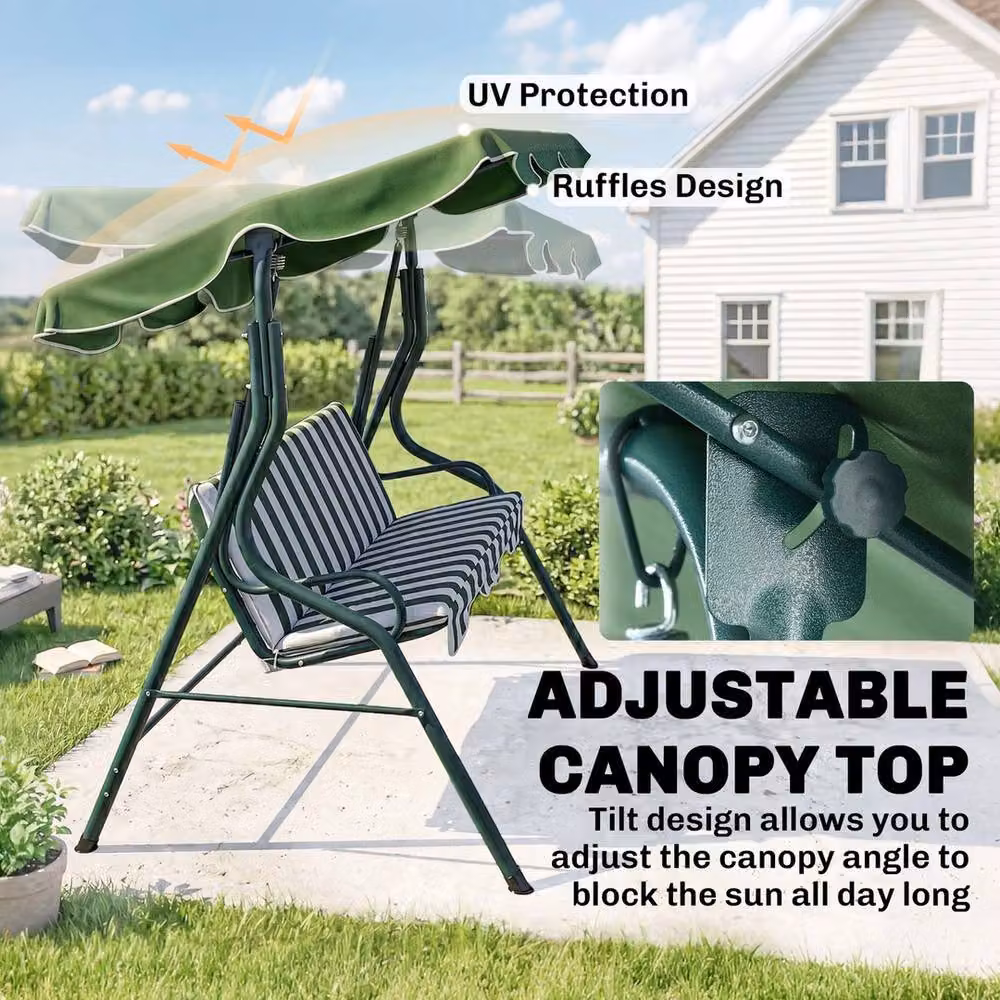 EONLION 3-Person Green Garden Swing Chair with Sun Canopy – 3