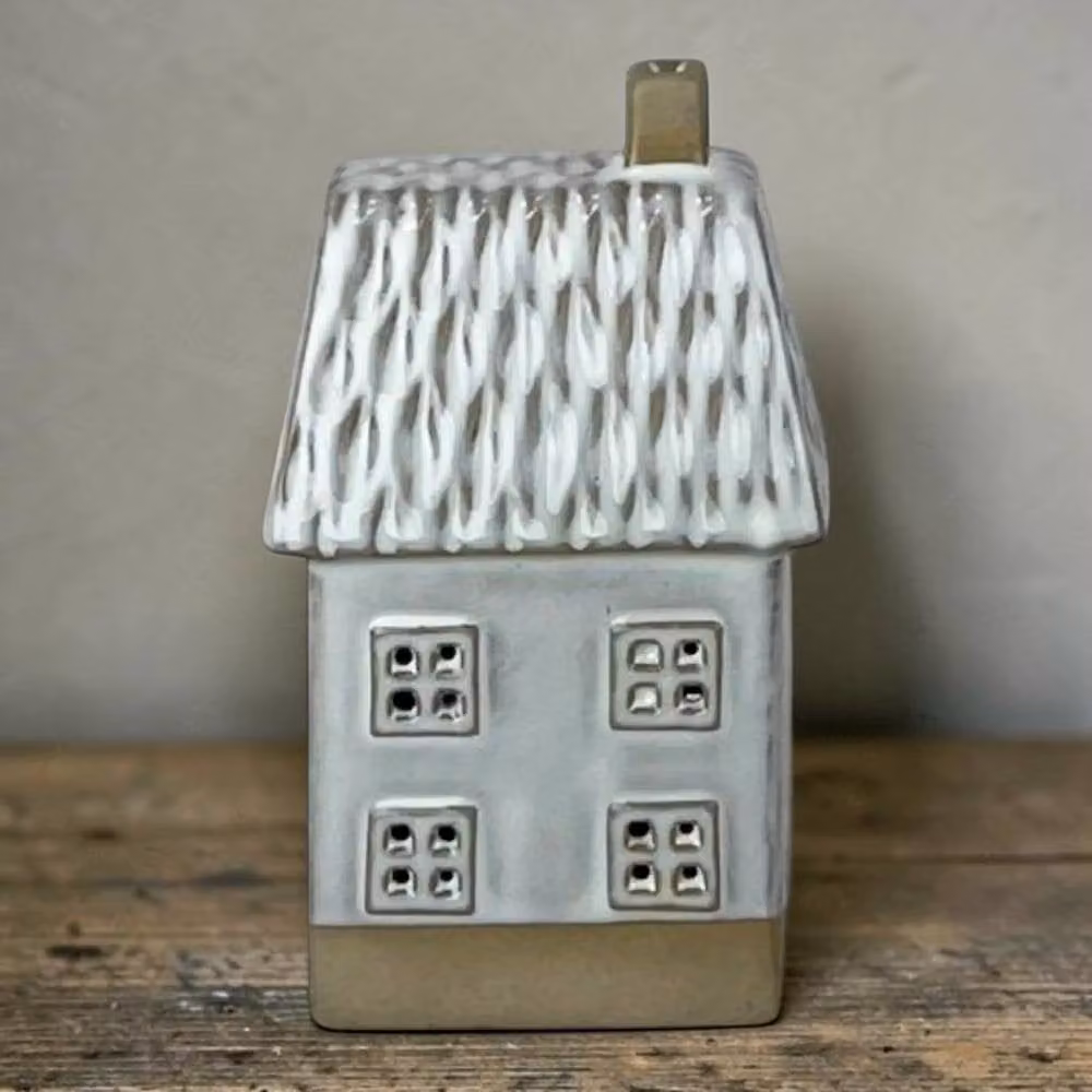 Four Candle Glazed Ceramic House Ornament with LED in White, W/D/H: 15.5 x 7.5 x 4.0 cm – 2