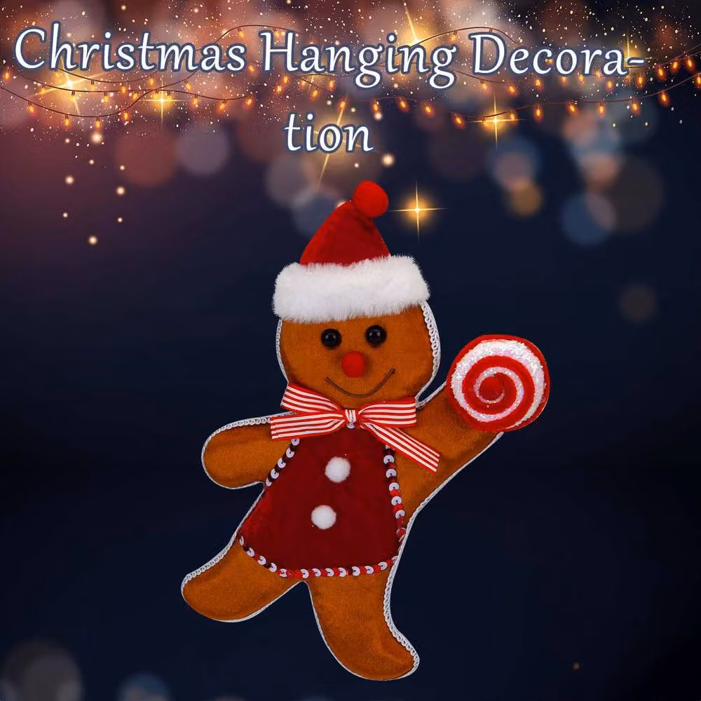 VFM e-Store Christmas Gingerbread Man Hanging Decoration, Red and Multicolour Textile Ornament, H 31 cm x W 7 cm – 3