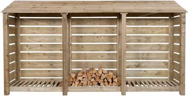 Arbor Garden Solutions Slatted Triple Bay Wooden Log Store in Natural Light Green, Width: 180 cm