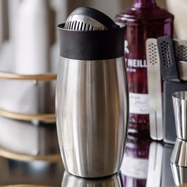BarCraft Round Stainless Steel Flip Top Cocktail Shaker in Black