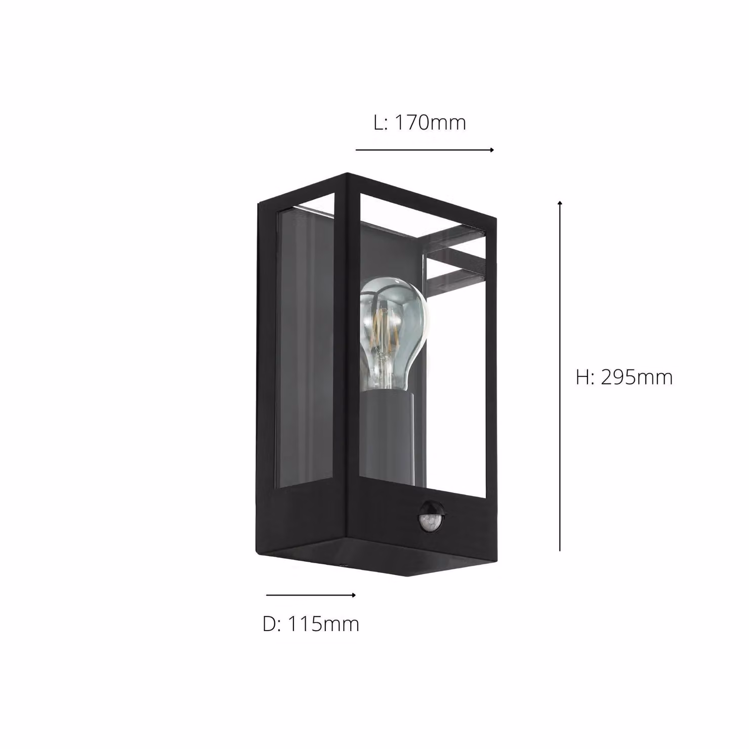 Eglo Alamonte Black Metal IP44 Outdoor Wall Light with Motion Sensor and Transparent Glass – 3