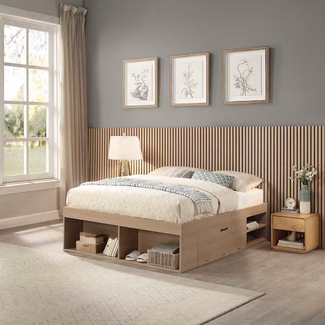 Home Treats Solid Pine Wooden Platform Bed with Lift Up Storage Base, Brown, W/D/H: 140 x 200 cm