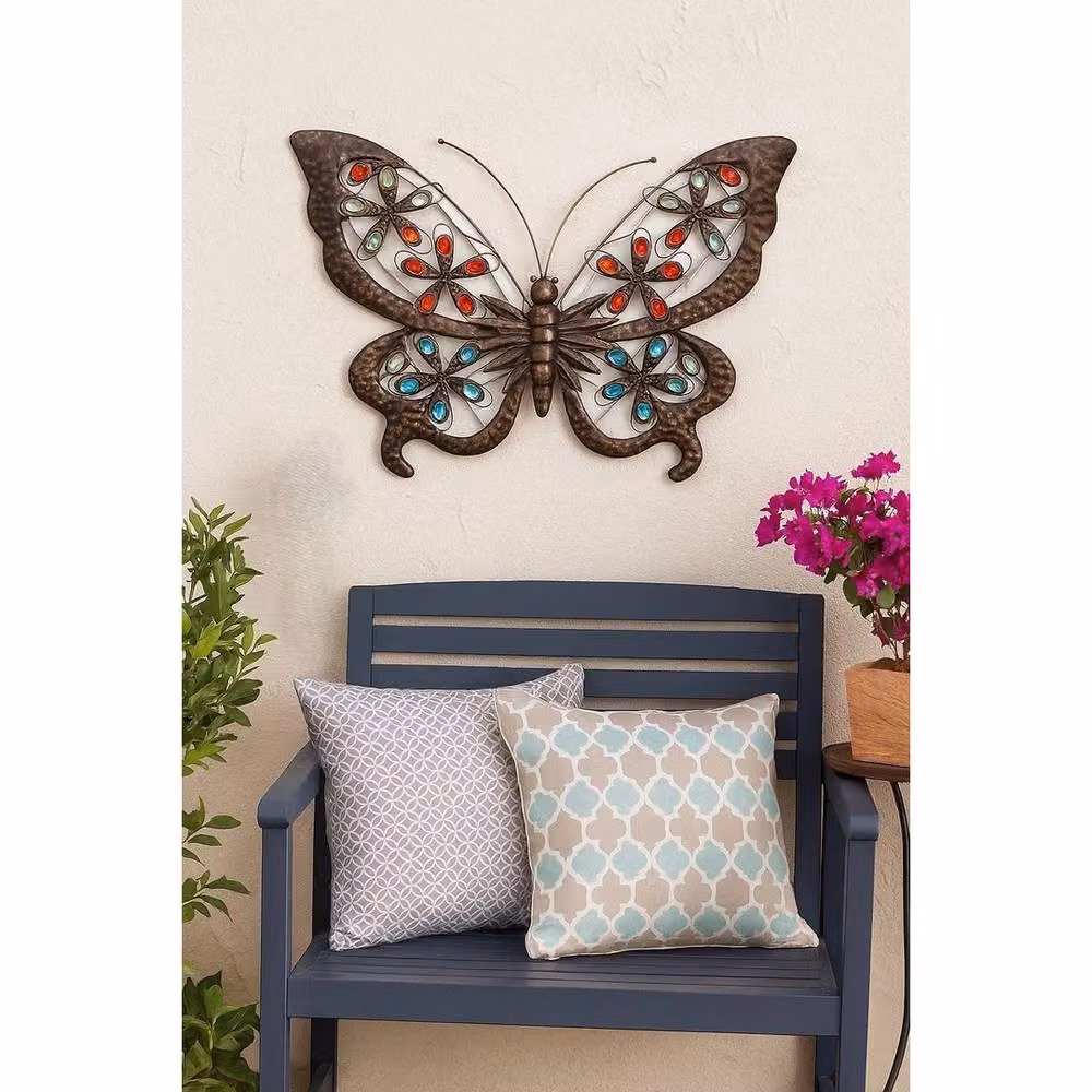 Kelvenix Solar Powered Metal Jewelled Butterfly Wall Art in Bronze – 3
