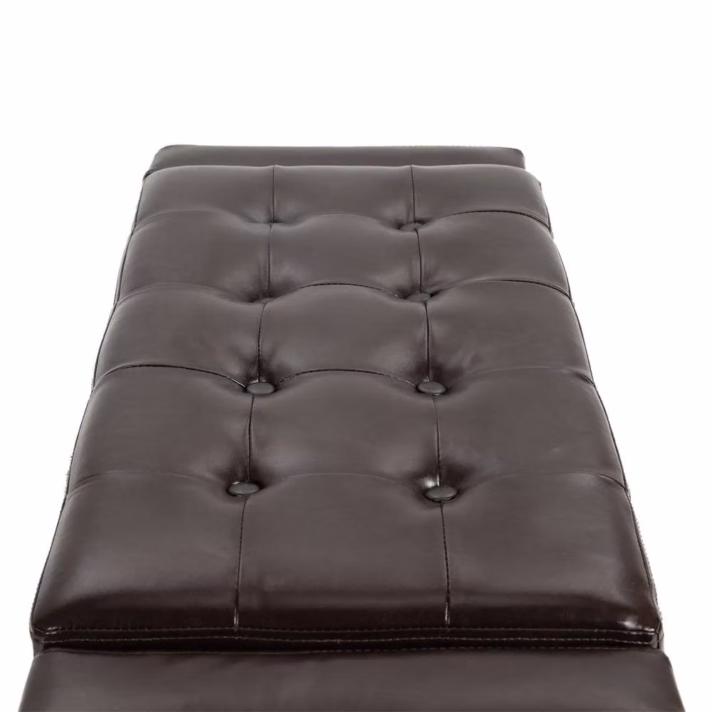 Wyld Haus Rira Brown Faux Leather Storage Ottoman Bench with Diamond Tufted Seat – 6