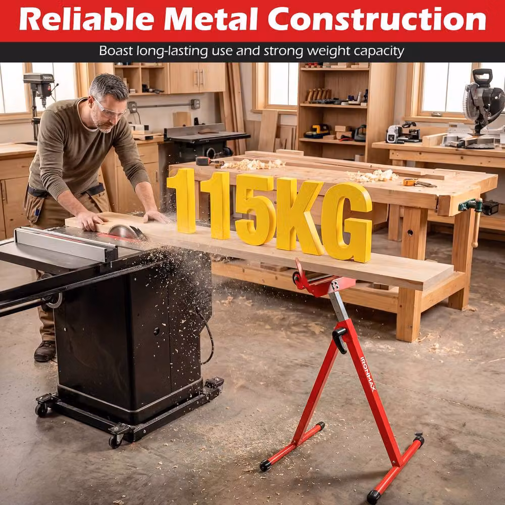 Gymax 2-Piece Set of Red Metal Folding Roller Stands with Adjustable Height for Table Saws – 4