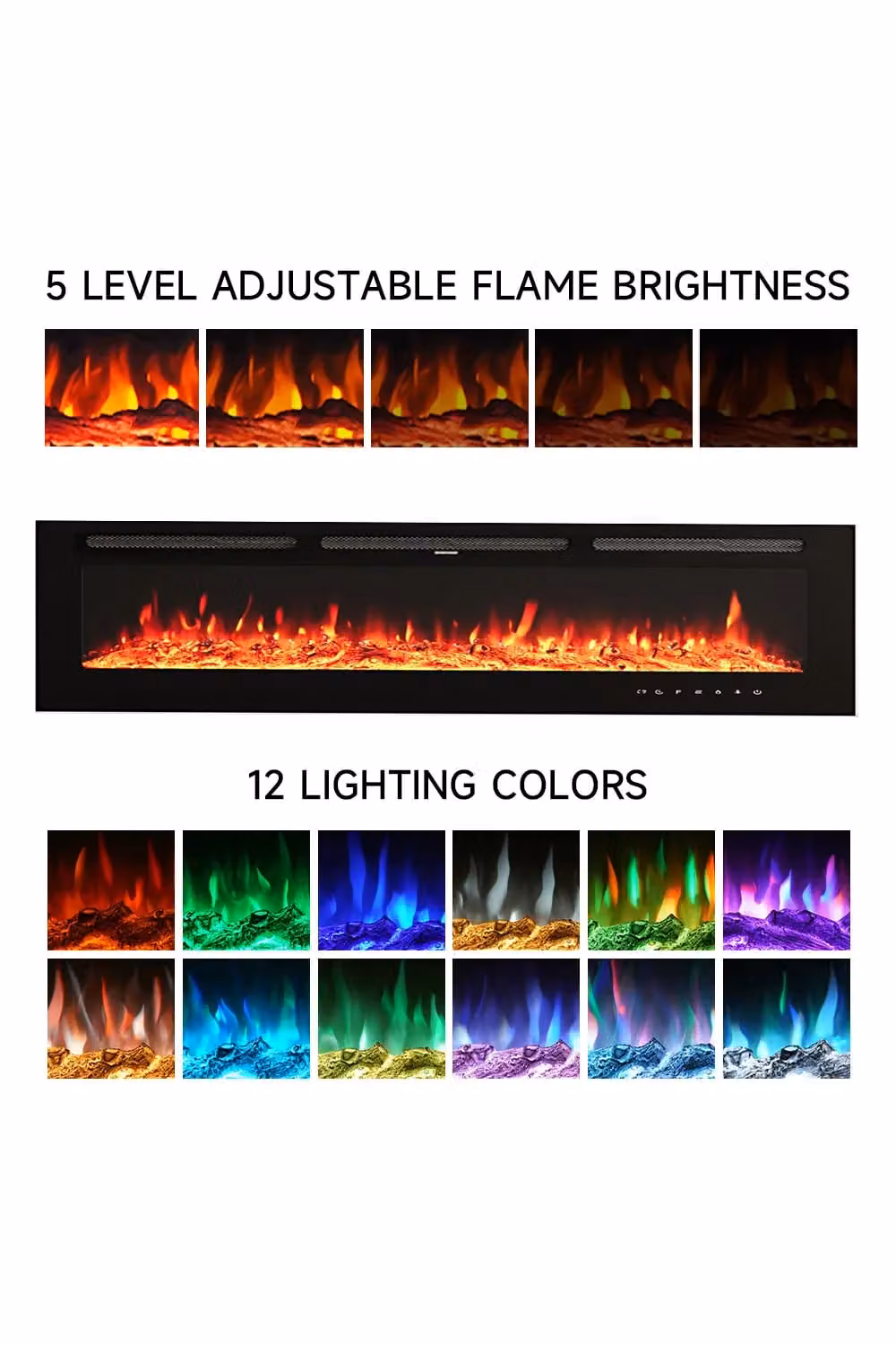 Living and Home 80 Inch Black Recessed and Wall Mounted Electric Fireplace with Remote – 4