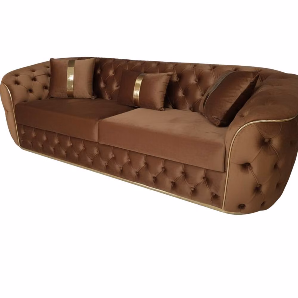 Stratus Interiors Ambassador Chesterfield Sofa in Terracotta Velvet with Gold Trim – 2