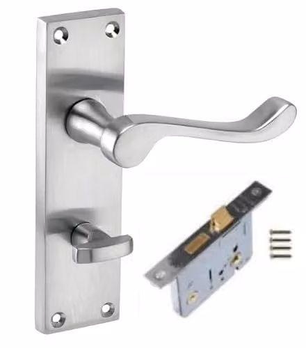 Golden Grace Victorian Scroll Bathroom Door with Lock in Brushed Chrome