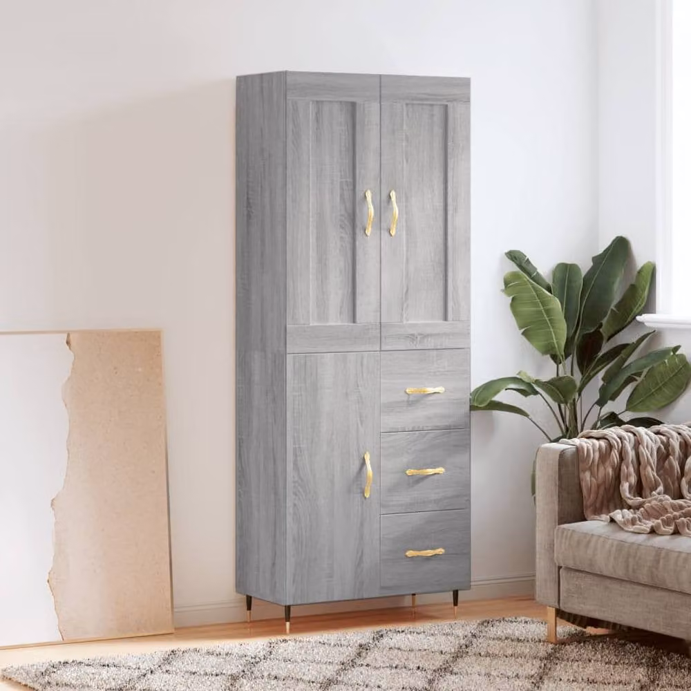 Berkfield Home Grey Sonoma Highboard with Hinged Doors and Internal Shelves, W/D/H: 69.5 x 34 x 180 cm – 2