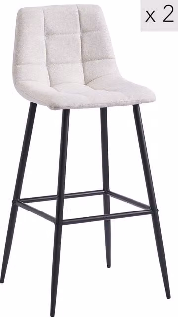 Nordlys Set of 2 Scandinavian Metal and Fabric Bar Stools in Beige and Black