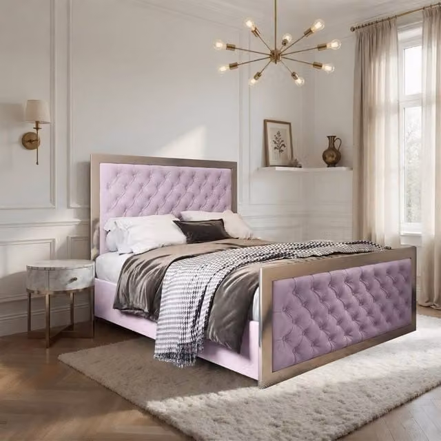Casani Lapworth Super King Upholstered Velvet Bed Frame in Pink and Black