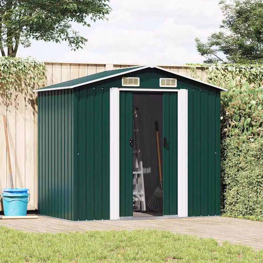 Berkfield Home Green Metal Garden Storage Shed with Sliding Gable Doors, W/D/H: 204 x 132 x 186 cm – 3