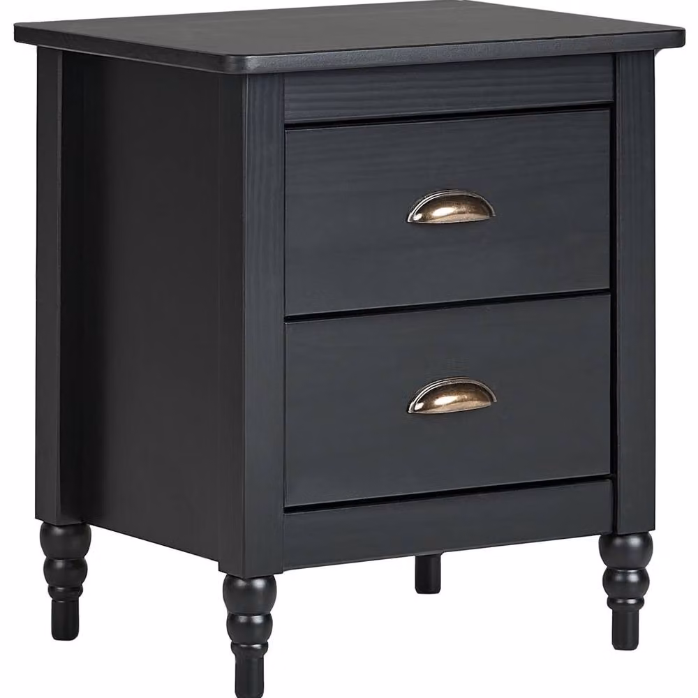 Wyld and Coco Matte Black 2-Drawer Pine Wood Nightstand – 2