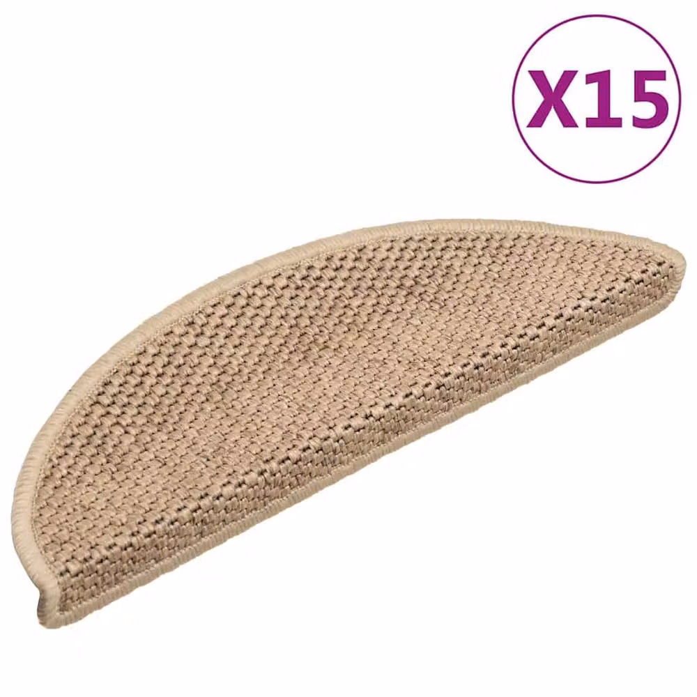 Berkfield Home Self-adhesive Sisal-Look Stair Mats, 15 Pieces, Beige Sand, W: 56 cm, D: 17 cm, H: 3 cm – 2