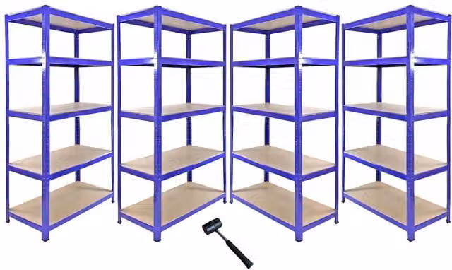 Monstershop T-Rax Corner Shelving Unit and 4x 90cm Garage Storage Racking in Blue – 1