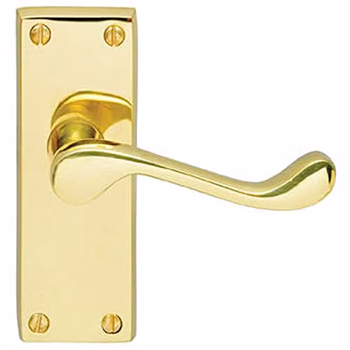 Loops Pair Victorian Scroll Handle on Latch Backplate in Polished Brass, W: 12.0 cm, H: 4.1 cm