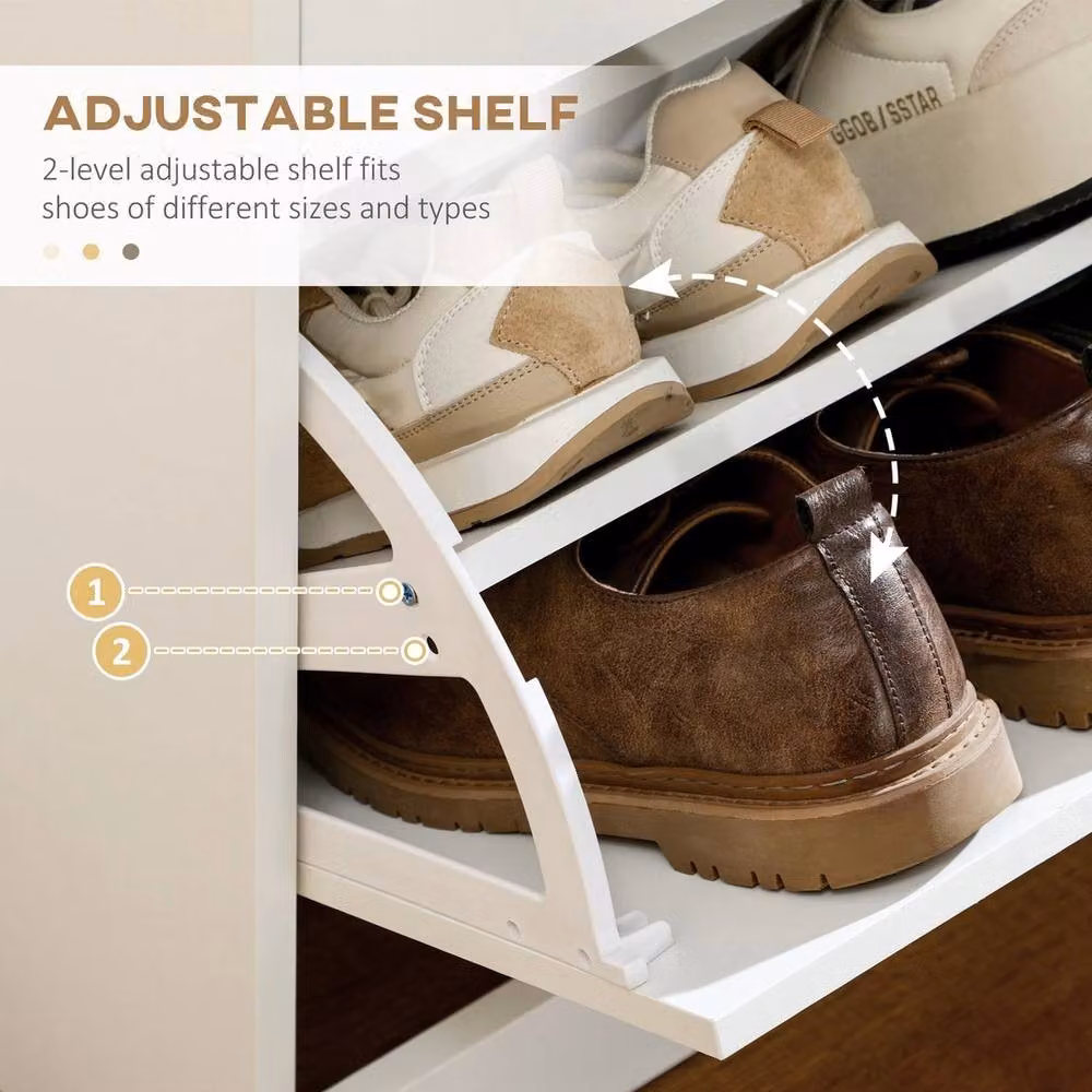 FORGEVIO Slim White Shoe Cabinet with 2 Tilting Compartments for 12 Pairs of Shoes – 2