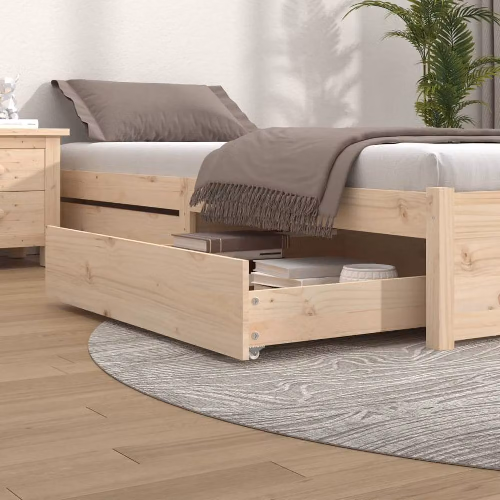Berkfield Home Set of 2 Rustic Solid Wood Pine Bedside Drawers in Beige – 2