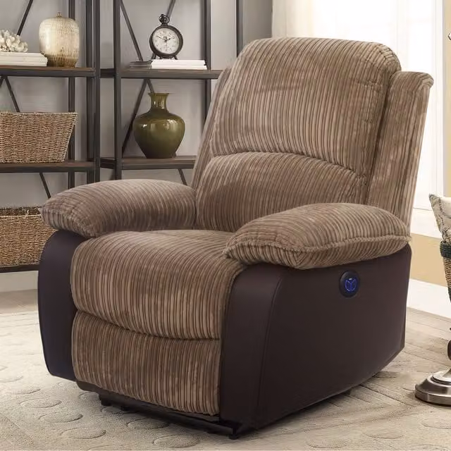 Comfy Living Brown Fabric Cord Electric Recliner Set with 3-Seater Sofa, 2-Seater Sofa and Armchair