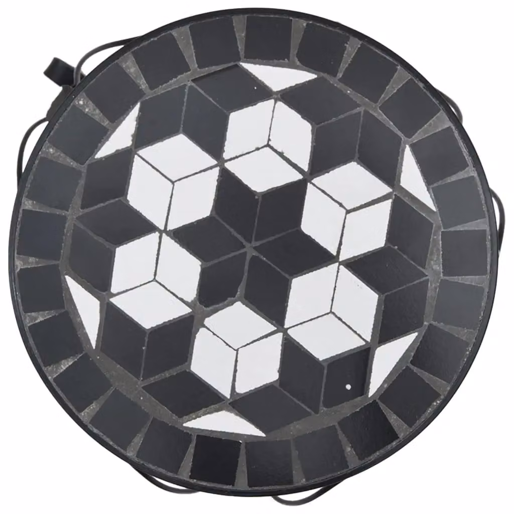 Berkfield Home Set of 3 Geometric Ceramic and Metal Tabletop Plant Stands in Black and White – 4