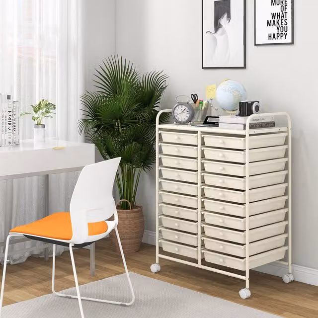 Costway 20 Drawer Rolling Storage Cart in White