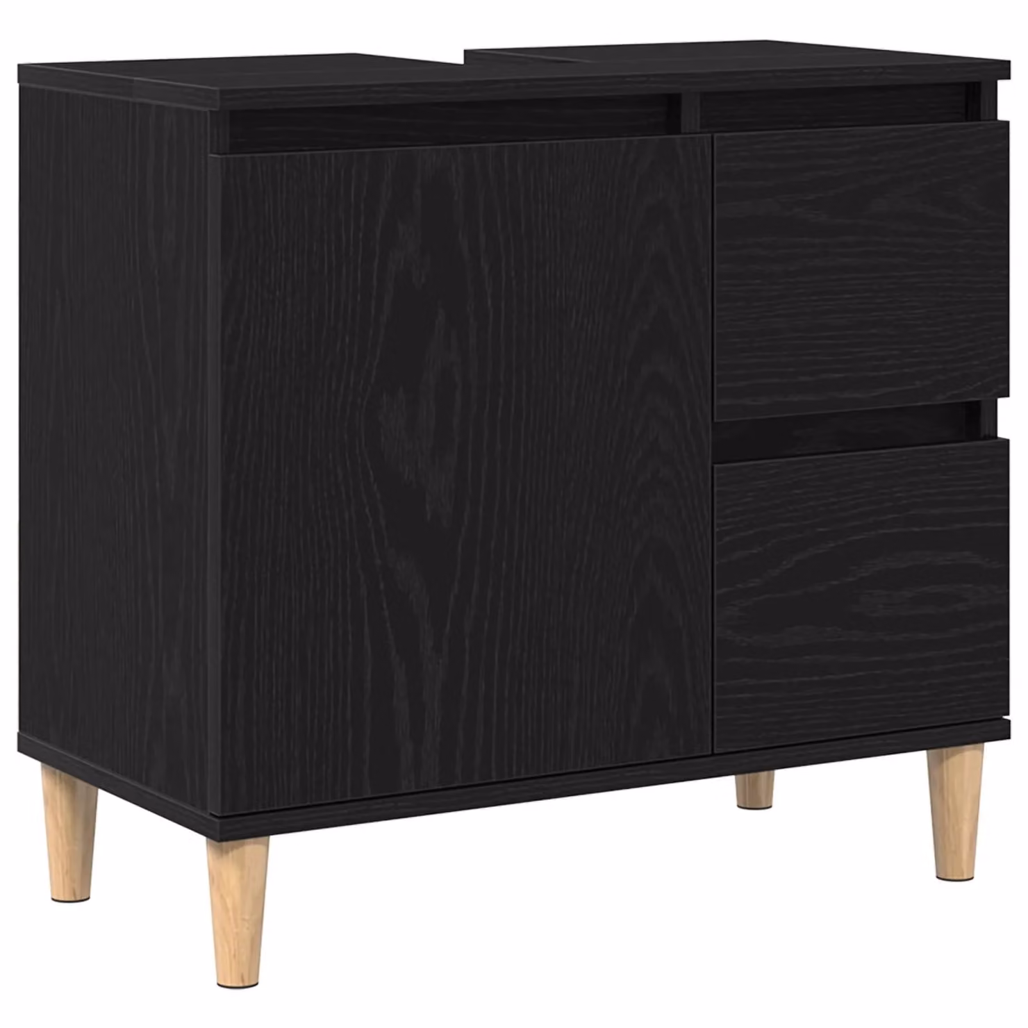 Berkfield Home Black Oak Sink Cabinet with Doors and Drawers, W/D/H: 65 x 33 x 60 cm – 2