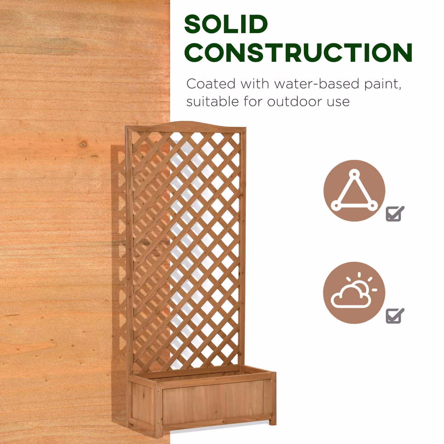 Outsunny Brown Wooden Garden Planter Box with Trellis and Lattice Support, W: 76 cm, D: 36 cm, H: 170 cm – 7
