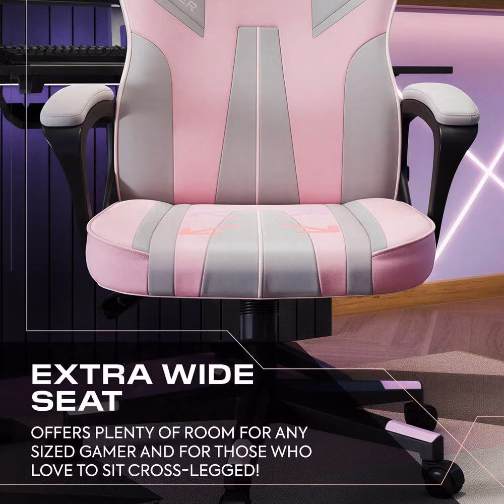 X Rocker Tempest Ergonomic Gaming Chair in Light Pink with Extra Wide Seat and Synthetic Leather Finish – 3