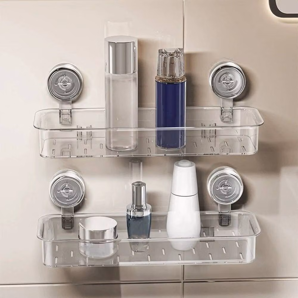 FLAVORA No Drill Removable Suction Shower Wall Basket in Transparent Clear – 2