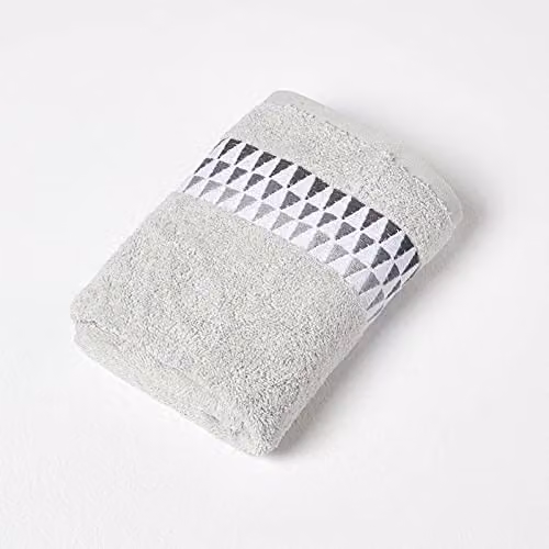 Homescapes Grey Geometric Pattern Cotton Hand Towel