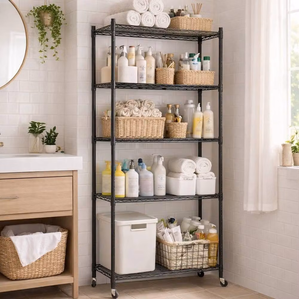 KORVIXA 5 Tier Metal Storage Shelf in Black, W/D/H: 90.7 x 35.5 x 180 cm – 3