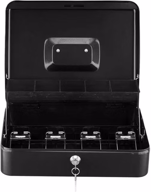 Spetlek Black Heavy Duty Steel Cash Box Security Money Storage with Lid – 1