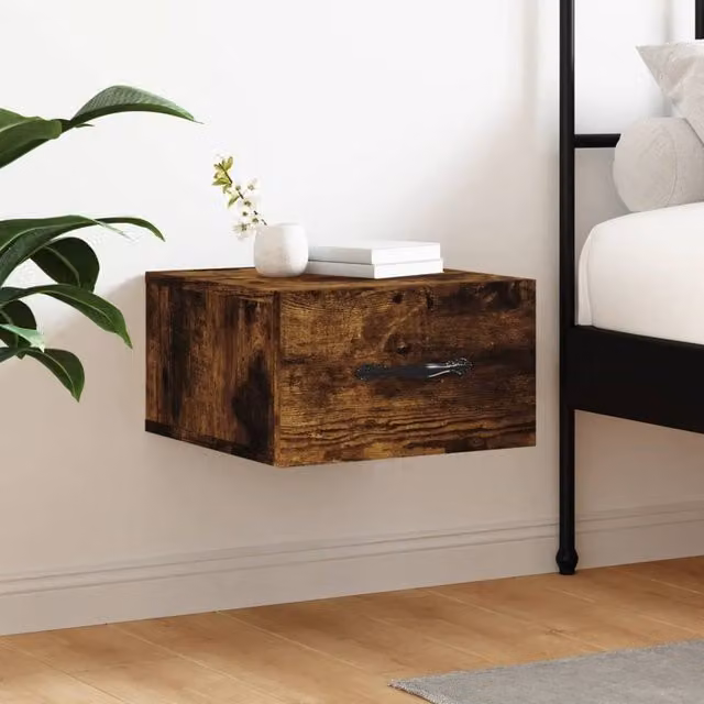 Berkfield Home Wall-mounted Bedside Cabinet in Smoked Oak Brown, W/D/H: 35 x 35 x 20 cm
