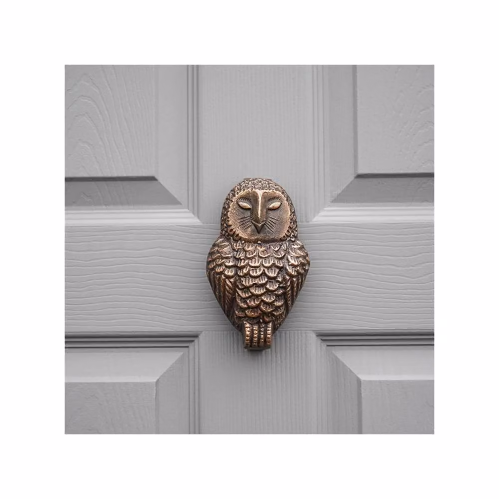 Lemon Pavilion Furniture and Decor Cast Iron Owl Door Knocker in Antique Bronze and Brass, H16 x W9.5 x D1 cm – 2