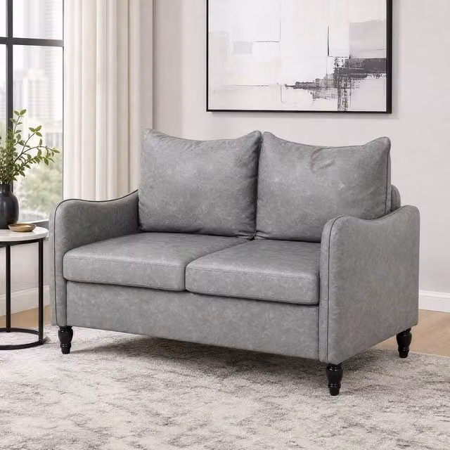STILVORA Modern Grey Loveseat Sofa with Synthetic Leather Upholstery – 1