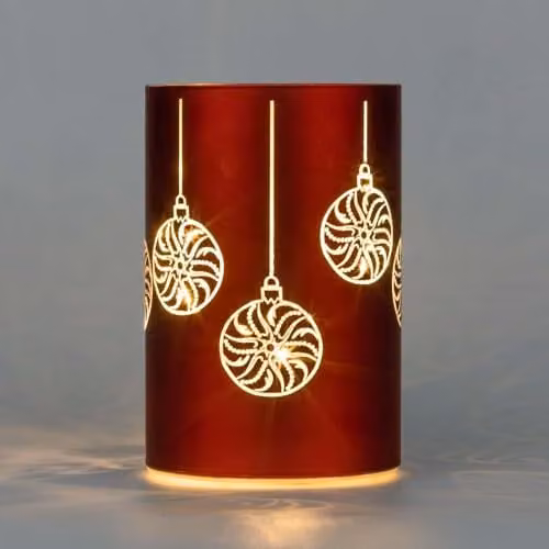 Shatchi Red and Gold Christmas Decorated Etched Glass Vase Table Lamp with LED Fairy Lights – 1