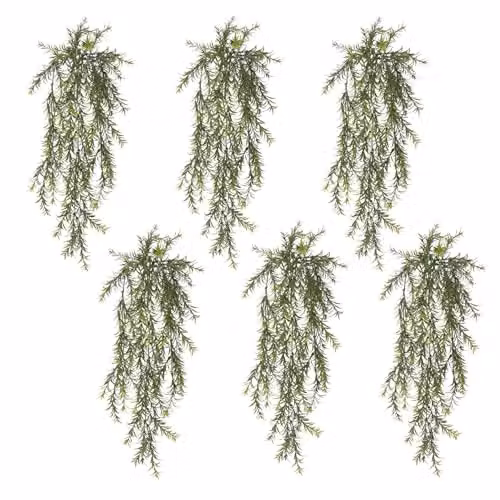 Leaf Pack of 6 Green Artificial Hanging Spider Fern Plants, UV and Fire Resistant, 78 cm